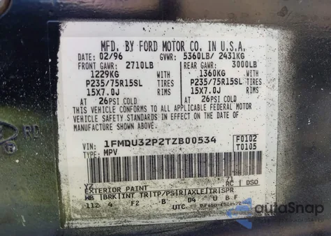 1996 Ford Explorer z USA, uszkodzony, nr VIN 1FMDU32P2TZB00534